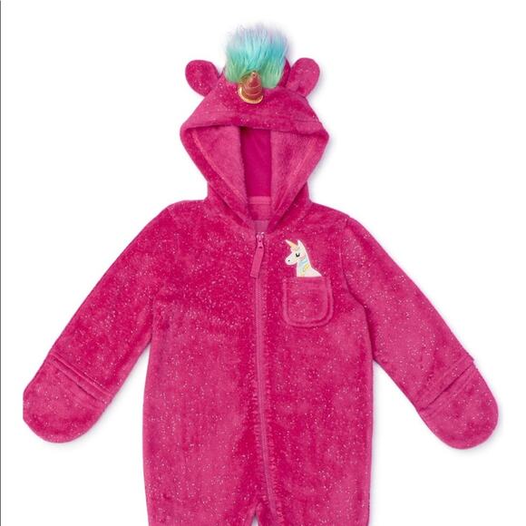 Unicorn Faux Fur Pink Bunting Suit Size 6-9mo - Picture 1 of 4